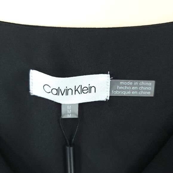 Calvin Klein Black Chiffon V-Neck Blouse Medium - Picture 3 of 8